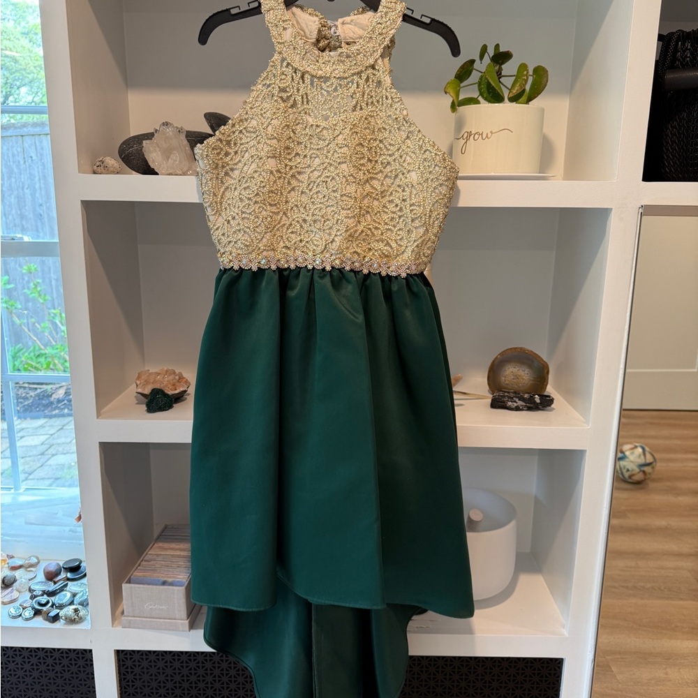 Elegant Green and Gold Kids Dress